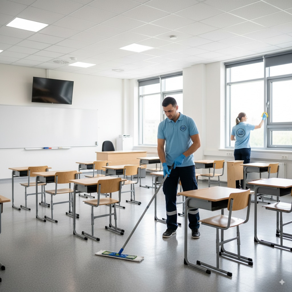 Servicio de limpieza profesional en instituciones educativas de Buenos Aires con foco en aulas, comedores y espacios comunes.